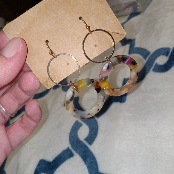 Gold Tone Double Hoop Dangle Earrings - Picture 5 of 5